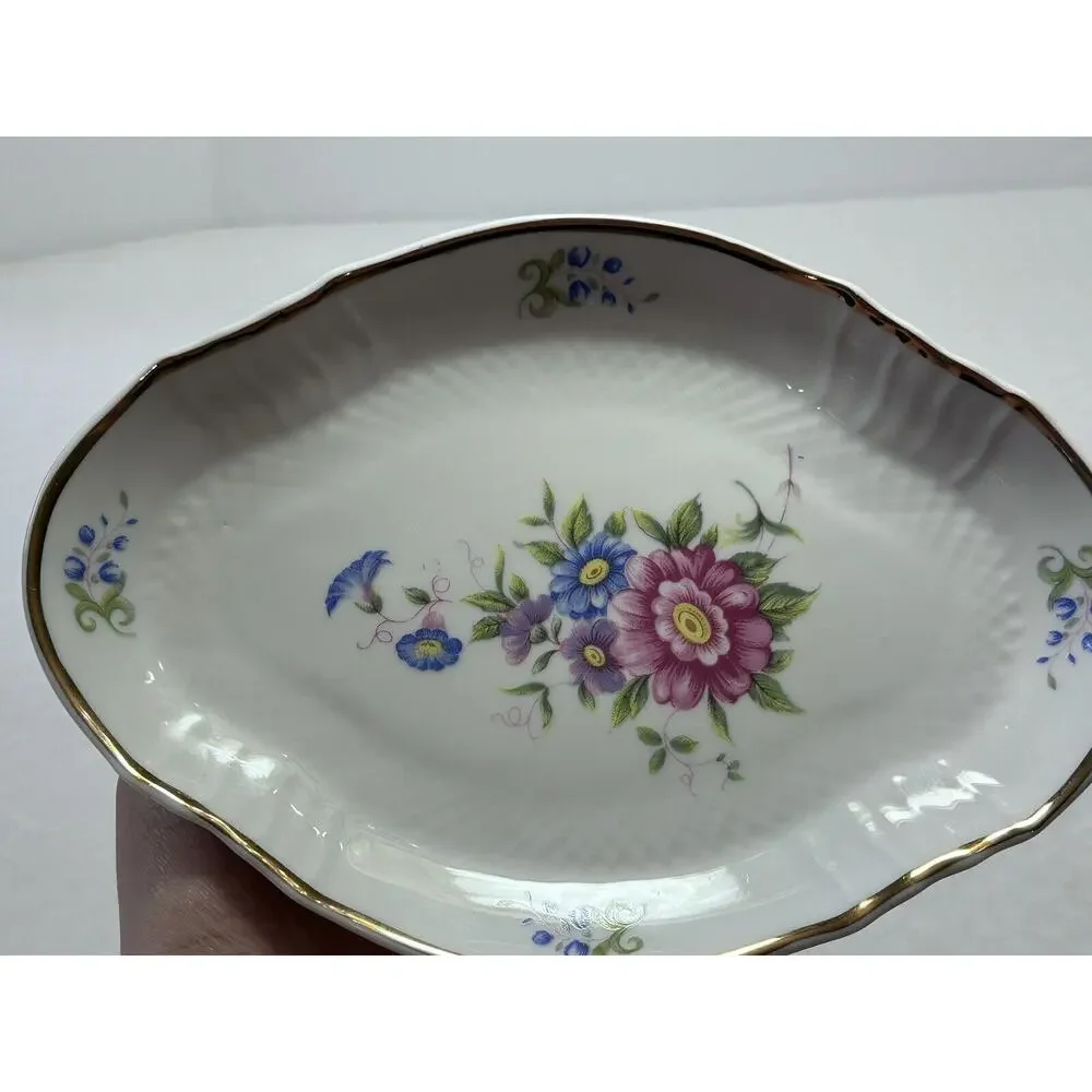 HOLLOHAZA HUNGARY Porcelain Trinket Dish Floral‎ Back stamp